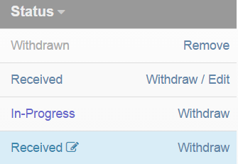 Withdraw and edit options