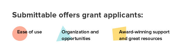 Graphic showing three main Submittable benefits for grant applicants