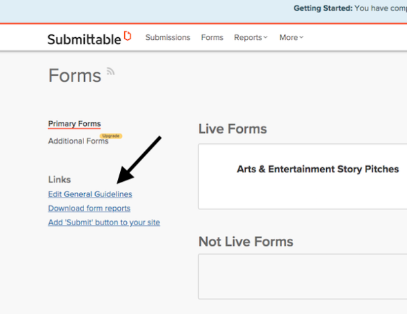 Submittable Screen shot of guideline editing