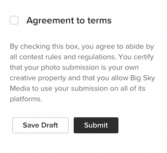 Submittable's agreement to terms checkbox