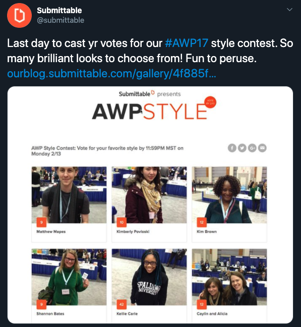 A tweet from Submittable's photo contest during the AWP conference