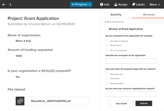 Image of Submittable grant application