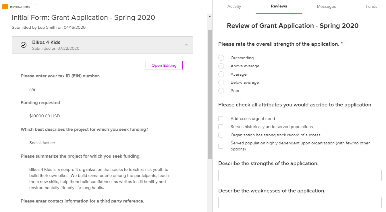 Side-by-side application and review criteria
